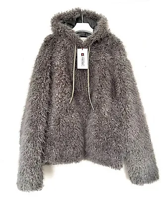 ZARA SRPLS Fluffy FAUX FUR HOODIE Limited Edition POPOVER JACKET FR HDY 11 Grey • £139.99