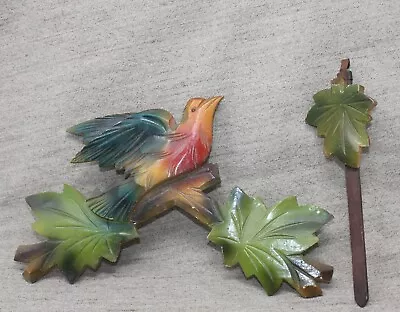 Vintage Wood Cuckoo Clock Topper & Pendulum Leaves Bird Parts Restore Lot Of 2 • $25