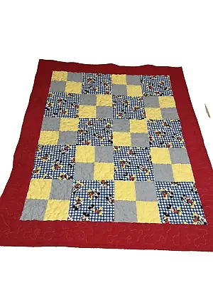 Vtg Mickey Mouse Baby Quilt Blanket 43  X 35  Handmade By AZ Blankets 4 Kids • $29