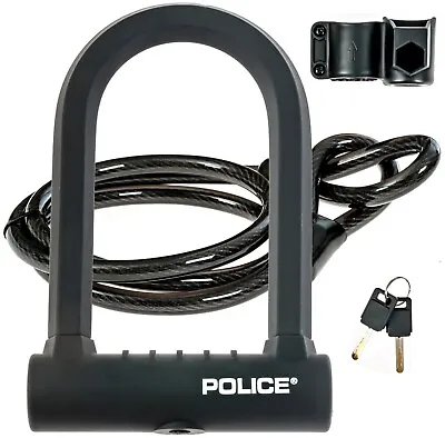 POLICE Bike U Lock With Cable Heavy Duty Bike Lock Scooter Lock With Keys  • $32.99