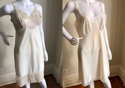 $19.37 • Buy Vintage Van Raolte Lorraine Full Slip Set Lace Eyelet Bodice Ivory Nylon 1970s