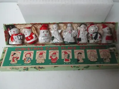 8 Vintage Commodore Japan Ceramic Christmas Place Card Holders Original Box #3 • $46.40