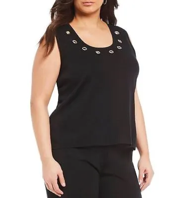 Ming Wang Black Grommet Embellished Scoop Neck Knit Tank Top Plus Size L 1X • $69