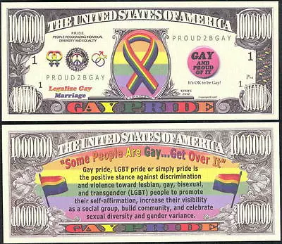 GAY PRIDE MILLION DOLLAR NOVELTY BILL - Lot Of 2 BILLS • $2.50