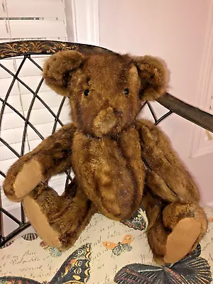 Vintage Genuine Mink Fur Hand Made Jointed Teddy Bear 17 In  CLEAN • $29.99