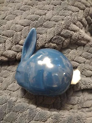 Ceramic Dark Blue Easter Bunny Rabbit Cotton Ball Tail Dispenser Vintage • $15.99