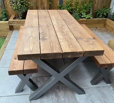 Outdoor Reclaimed Dining Table & 2 Bench - Garden Table - 3” Chunky Solid Wood • £1256