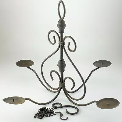 Black Wrought Iron 4 Arm Candle Chandelier Chain Beautiful Rustic Decor EE661 • $164.50