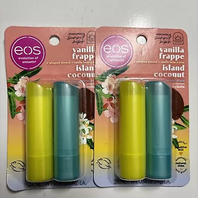 Eos Sunset Sips Lip Balms- Island Coconut & Vanilla Frappe Lot Of 2 • $4