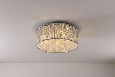 Emilia Design Large Crystal Drum Flush Ceiling Light Chrome 48cm  RRP £295 • £169.99