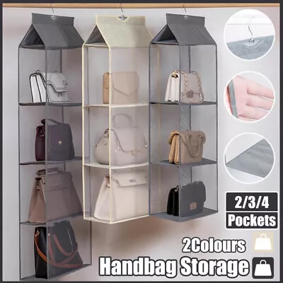 Hanging Handbag Organizer For Wardrobe - 2/3/4 Pocket Shelf Bag Storage Holder • $10.99