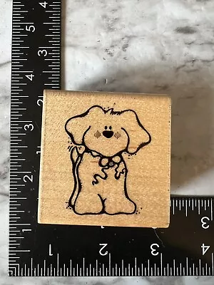 DOTS Rubber Stamp G182 Small Wags Dog / Puppy Square Wood Mount • $4