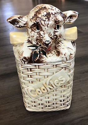 Vintage McCoy Cookie Jar Lamb In Wicker Basket 1950's • $39.99