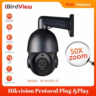 IBirdView 50X Zoom 4K 8MP POE PTZ IP Speed Dome Camera 2 Way Audio Card Slot UK • £206