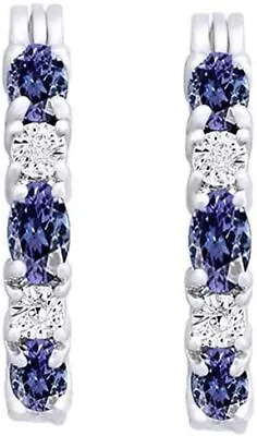 Hoop Earrings For Women Simulated Tanzanite & Cubic Zirconia 925 Sterling Silver • $45.49