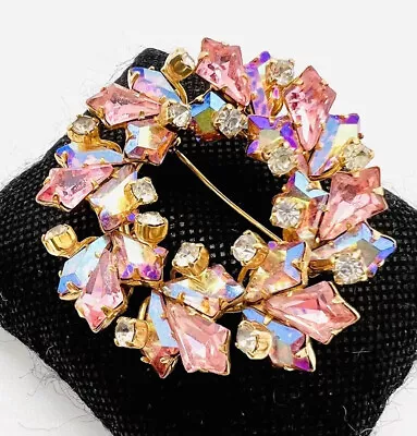 Rare VENDOME Pink KITE Shape Rhinestone Brooch Signed Vintage Jewelry • $199.99