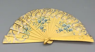 Antique Celluloid Hand Painted Hand Fan Blue Flowers • $24.99