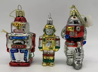 Lot Of 3 Robot Blown Glass Ornaments 1 NWT 2 Used • $19.95