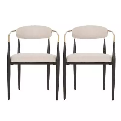 Noble House Dining Chairs 31.5  Low Back Upholstered Beige/Black/Gold (Set Of 2) • $258.06