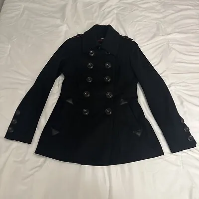 Miss Sixty M60 Women’s Double Breasted Pea Coat Size S Black With Red Lining • $22