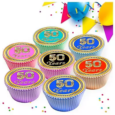 50th Age 50 Birthday Anniversary Edible Cupcake Toppers Cake Decorations 1157 • £4.99