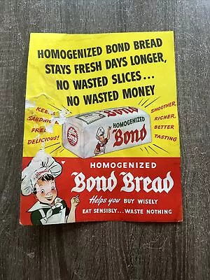 Original Vintage 1940’s Bond Bread Advertising Poster / Sign • $24.99