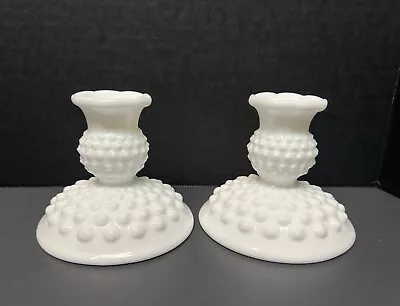 Vintage Pair Of FENTON Hobnail Milk Glass Candle Stick AND Pillar Style Holders • $15