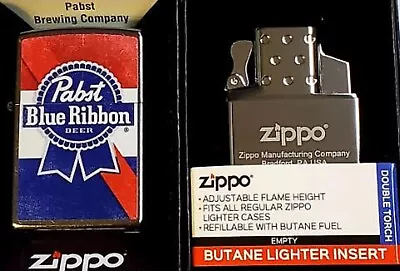 ZIPPO LIGHTER Pabst Blue Ribbon PBR Zippo Butane Insert Double RARE • $107.91