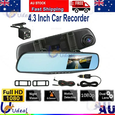 $28.88 • Buy 1080P Front And Rear Dash Camera Dual Lens DVR Car Rear View Mirror Recorder Cam