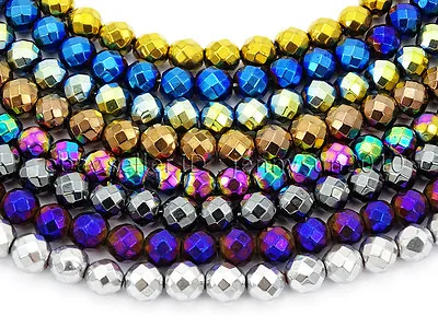 Natural Hematite Gemstone Faceted Round Beads Metallic Colors 15.5'' 4mm 6mm 8mm • $2.18