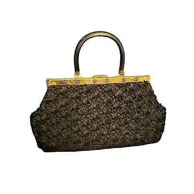 Antique Raffia Fancy Black And Gold Handbag Purse Bag Unique • $35