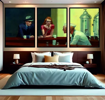 Edward Hopper Nighthawks Set Of 3 Triptych Wall Art Decoration UNIQUE • £19