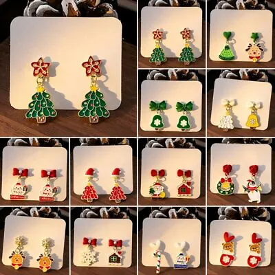 Christmas Snowflake Santa Claus Enamel Stud Earrings Drop Dange Women Party Gift • $1.60