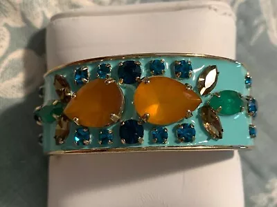 J Crew Beaded/Enamel Aqua / Multi Color/ Gold Plated Bangle Bracelet • $35