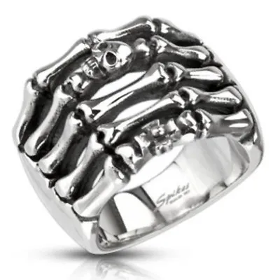 Skeleton Hand Skull & Cross Cast Ring 316L Stainless Steel Gothic Finger (FL329) • $10.99