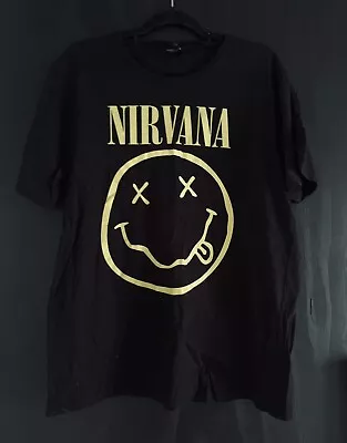 Nirvana Smiley Face XL T - Shirt Black Like New Grunge Music Tee • $8.50