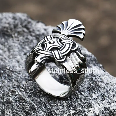 Mens Celtic Norse Viking Odin Raven Bird Knot Ring Stainless Steel Size 7-15 • $19.99