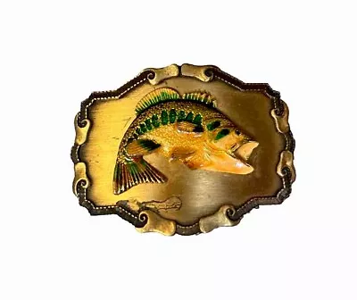 Large Mouth Bass Fish Fishing Vintage 1980  Western Framed Raintree Belt Buckle • $15