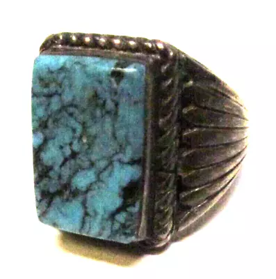 Vintage Old Pawn YAZZIE Navajo Men's Turquoise Silver Ring Size 8+ • $77