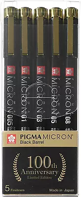 Sakura Pigma Micron Black Barrel 5 Fineliners (Set Of 5) • $19.17