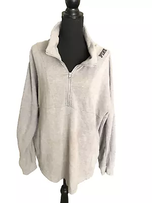 Victoria’s Secret PINK Quarter-zip Pullover Oversized Sweatshirt Gray Size Large • $21.95