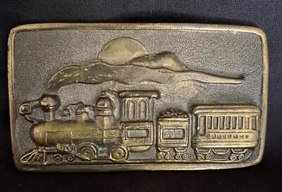 Steam Coal Train Railroad Solid Brass Vintage Belt Buckle Adezy Denver CO C.1975 • $15.99