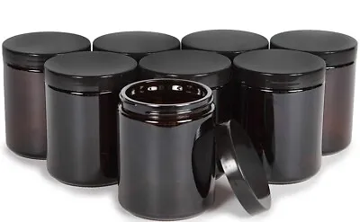 12 Pack - Amber 8 Ounce Round Glass Jars With Lids • $22