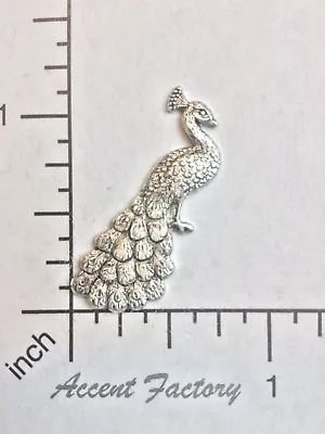 35784 - Victorian Peacock Brass Jewelry Finding Matte SILVER Ox • $2.60