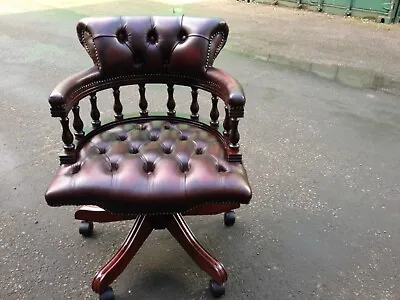 Beautiful English Captain’s Chair 100% Red Leather Mahogany @OFICINABRITANNIA! • £399