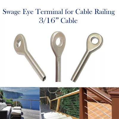 5 PC 3/16'' Wire Rope Swage Eye Terminal Hand Aircraft Eye Stainless Steel • $23.99