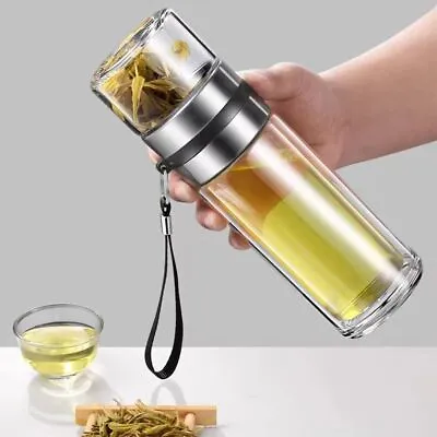 Portable Double Wall Glass Tea Infuser Travel Water Separation Bottle Mug 14 Oz • $17.46