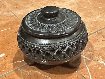 Dona Rosa Oaxacan Mexico Black Pottery Footed Trinket Box Lid Signed 4.5  EUC • $44.95