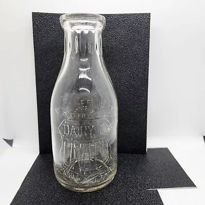 Embossed Dairy Co United Pasteurized Chicago Illinois Qt Clear Dairy Milk Bottle • $7