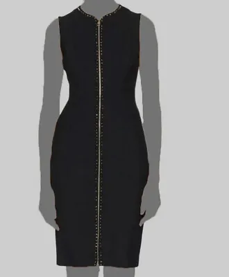 $2498 Versace Women Black Stretch Jewel-Neck Full-Zip Sleeveless Sheath Dress 42 • $517.98